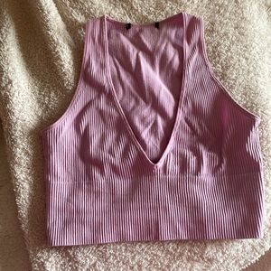 ribbed pink v neck tank top